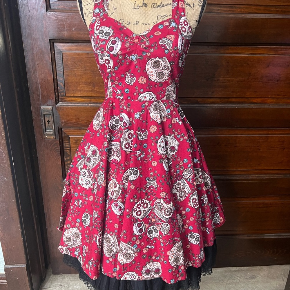 Hell bunny vixen day of the dead Red Skull Print Women's Dress